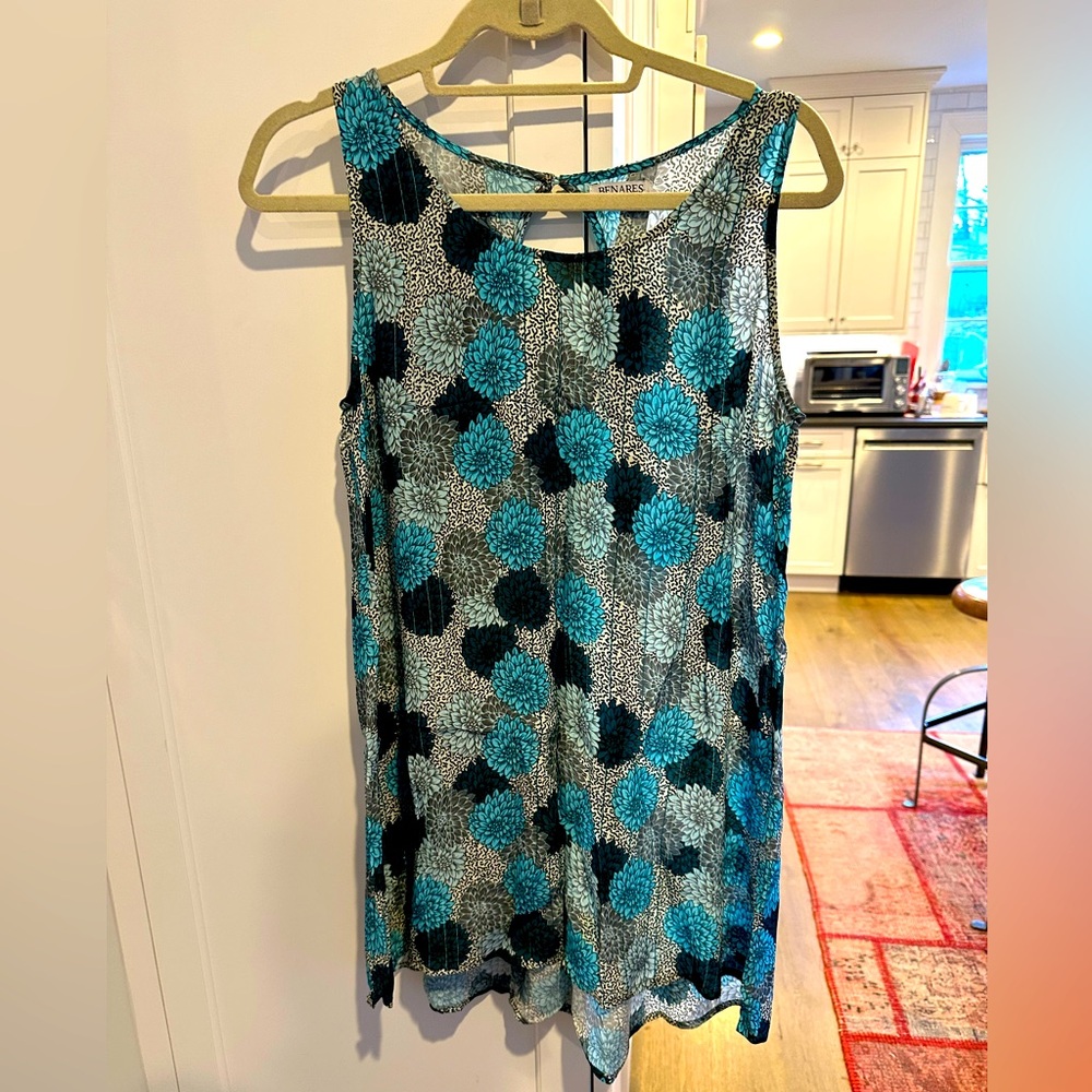 Women’s Sleeveless Blue Floral Blouse Benares Size M